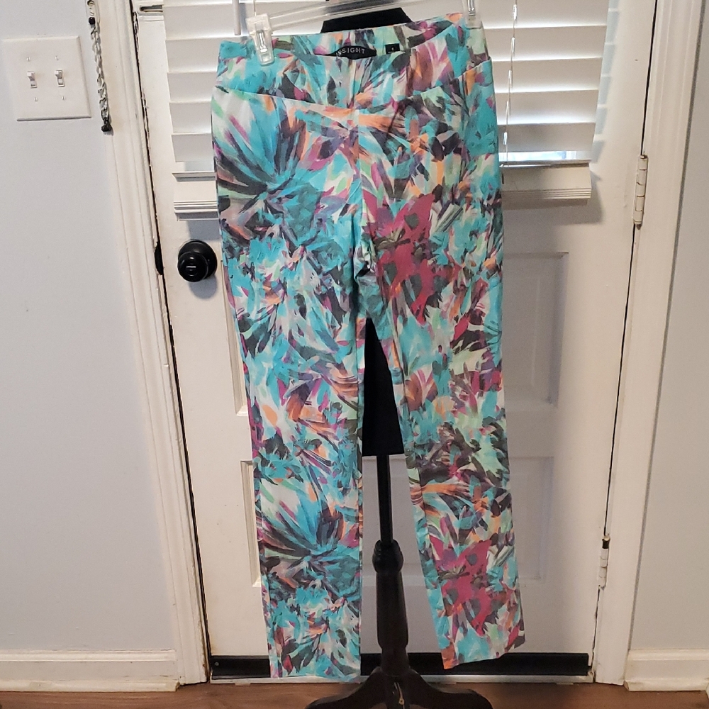 Insight Floral Print Pants - Teal, Coral, Purple